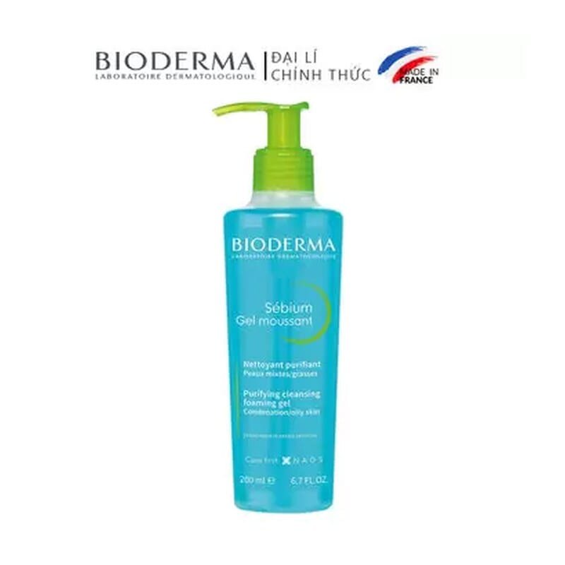 Bioderma Sebium Gel Musante Face Wash for Oily and Combination Skin 200 ml (pump dispenser) غسول الوجه بيوديرما سيبيوم جل موسانت للبشرة الدهنية والمختلطة 200 مل (مضخة دفع) - الصورة 1