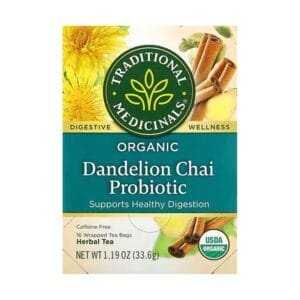 Traditional Medicinals, Organic Dandelion Tea Probiotic, Caffeine-Free, 16 packaged tea bags, 1.19 oz (33.6 g)