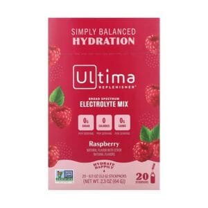 Ultima Replenisher, Electrolyte Blend, Raspberry Flavor, 20 sachets, 0.11 oz (3.2 g) per pack