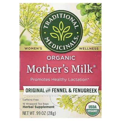 Traditional Medicinals, Organic Mother's Milk, Original Fennel & Fenugreek, Caffeine-Free, 16 packaged tea bags, 0.99 oz (28 g) Traditional Medicinals, Organic Mother's Milk, Original Fennel & Fenugreek, Caffeine-Free, 16 packaged tea bags, 0.99 oz (28 g)