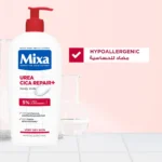 Mixa Urea Cica Repair Body Milk bottle with red pump for dry skin.