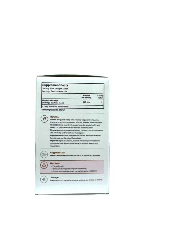 Box of Moringa tablets for immunity and energy boost