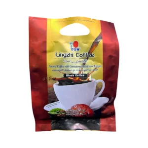 DXN Lingzhi Black Coffee package with coffee cup