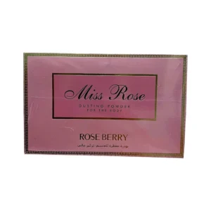 Pink box of Miss Rose Rose Berry body dusting powder.